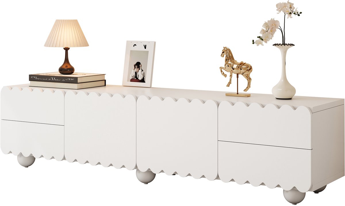 Modern wit tv-meubel, tv-standaard, tv-paneel, lage tv-standaard. Uniek design. 175 x 38 x