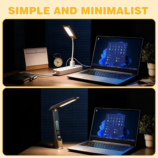 Oplaadbare bureaulamp, driekleurige, traploos dimbare bureaulamp, 1800 mAh bedlamp met tijdsweergave, aanraakbediening, opvouwbaar en draagbaar voor kantoor, lezen en studeren (geen adapter nodig). van Afzonderlijk — afbeelding 4