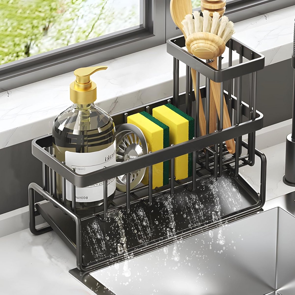 Sponshouder en Gootsteenorganizer voor Keuken en Badkamer - Compact en Praktisch