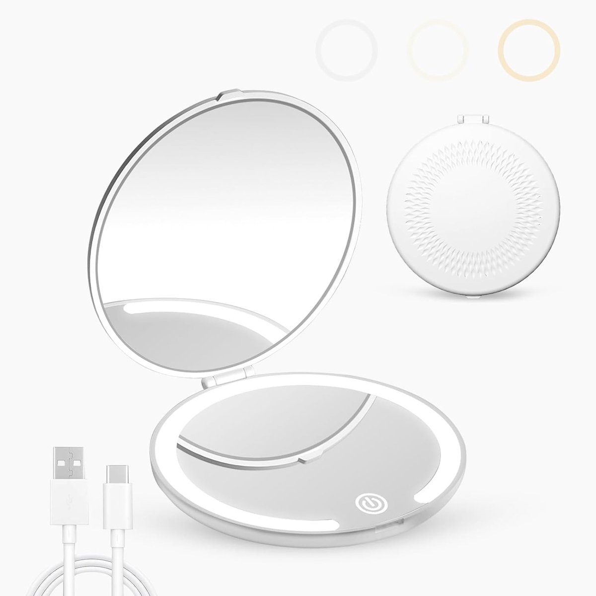 Compacte lens met lichtbron — 1/5x vergroting — lichte, draagbare reflector met led-technologie — geschikt om mee te nemen in portemonnee, zak of reistas — miniatuurspiegel — wit