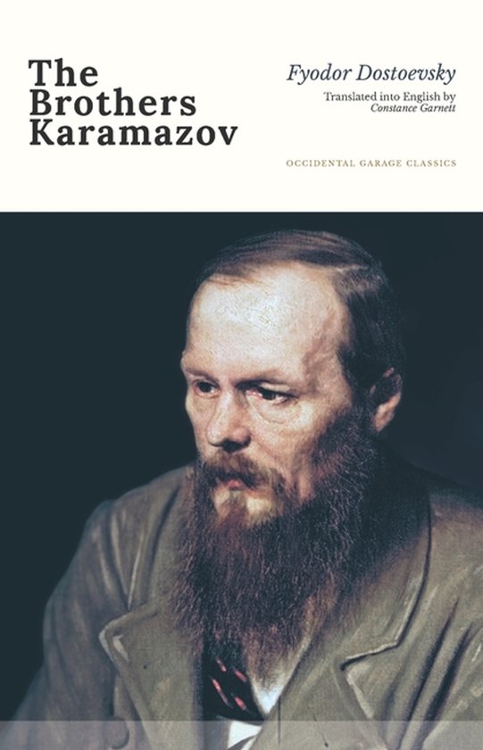 Portret van Fjodor Dostojevski, auteur van De Gebroeders Karamazov, uitgegeven door Occidental Garage Classics.