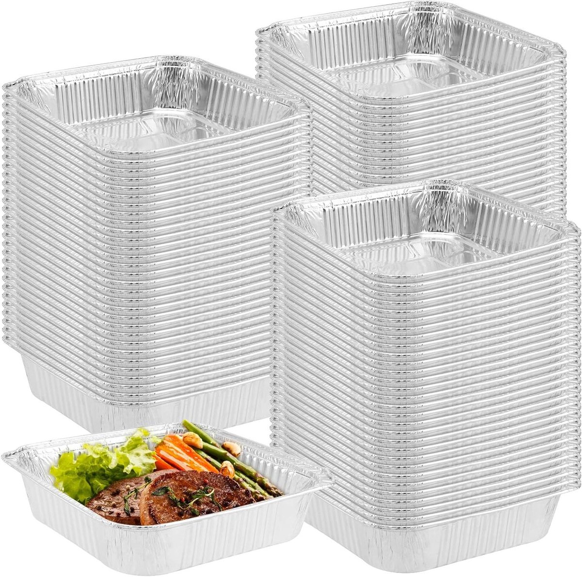 Aluminiumfolie Bakplaten - Voedsel Opslag - Grote Containers - Bakken - Koken - Invriezen - Geschikt voor Oven - 100 Stuks - Vierkant Model - Zilverkleurig
