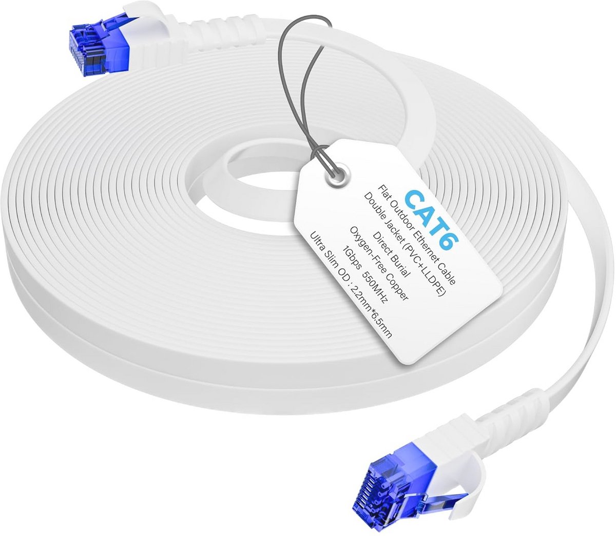 CAT6 Ethernet-kabel voor binnen en buiten - 50 m, plat, weerbestendig