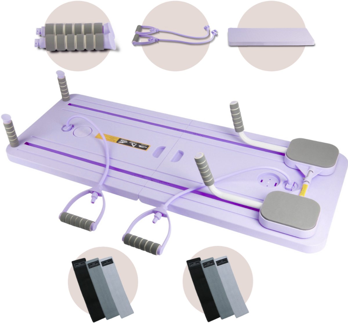SOLVIK® Complete Pilates Set - 10-in-1 Pilates & Core Trainer - Inklapbaar Balansbord met Bal, Weerstandsbanden, Mat en Timer - Multifunctioneel Fitnessapparaat voor Thuis & Studio - Antislip & Duurzaam - Paars - SOLVIK® - €49,70