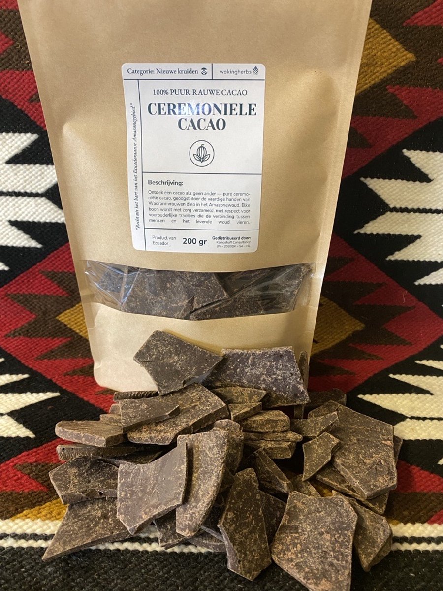 Ceremoniële Cacao, 200gr, Waking Herbs 100% Puur rauwe Cacao voor Ritueel, Meditatie en Selfcare, Fairtrade uit Ecuador, Nacional