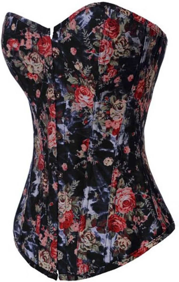 Klassiek Vintage Bloemen Denim Korset Bustier met Vetersluiting voor Vrouwen