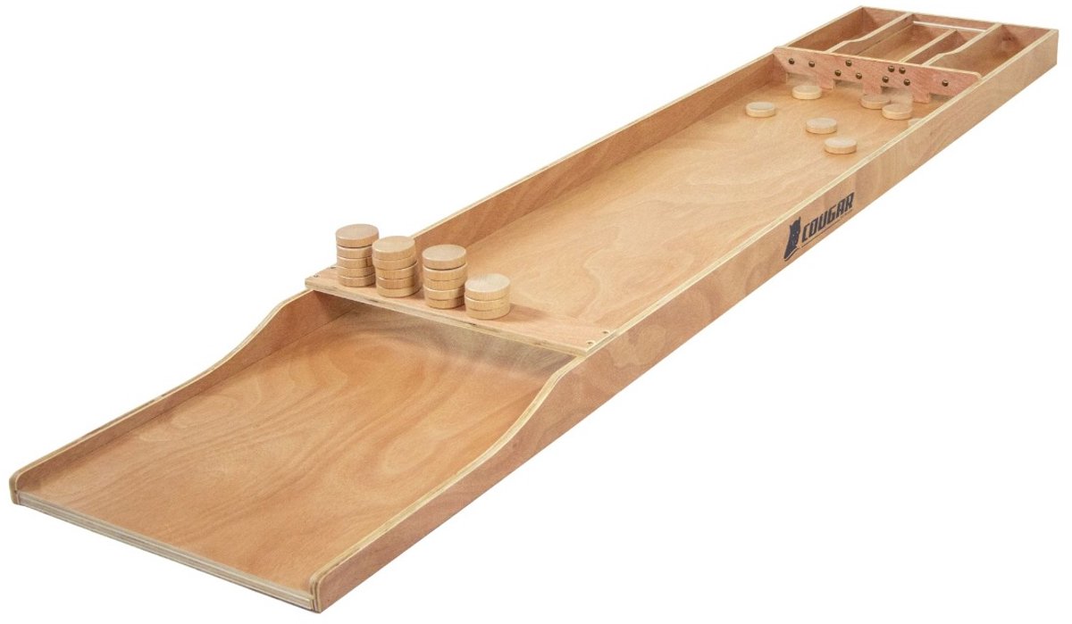 Cougar Dutch Shuffle Board Classic Sjoelbak Wedstrijd – 200 x 40 cm – Met 30 sjoelschijven – Holgedraaid - Wedstrijdformaat – Voor recreatief gebruik – Hout
