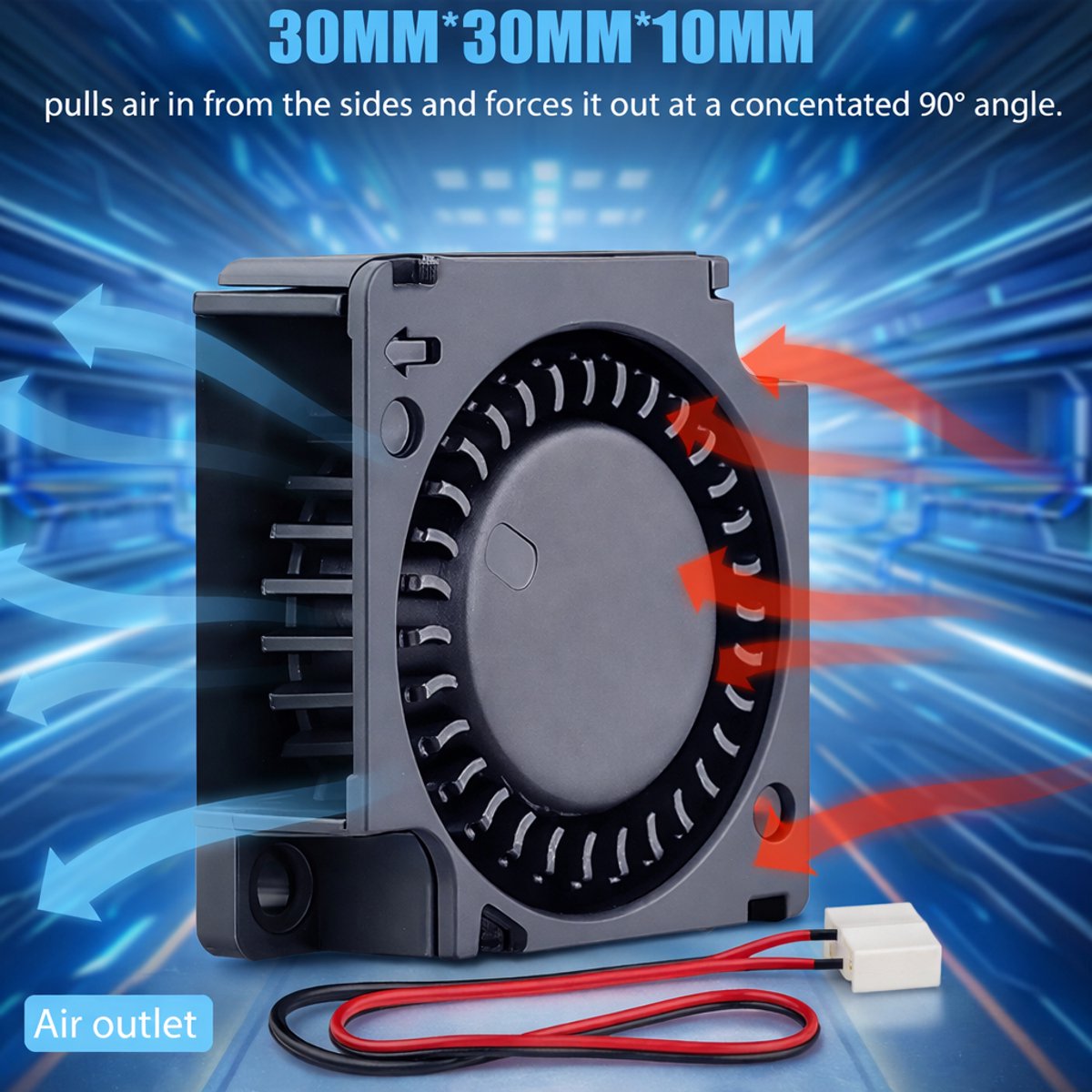 3010mm 1xTurbo Blower Fan DC 24V – 30x30x10 mm – 2-Pin – Koelventilator Radiale fan radiaal ventilator