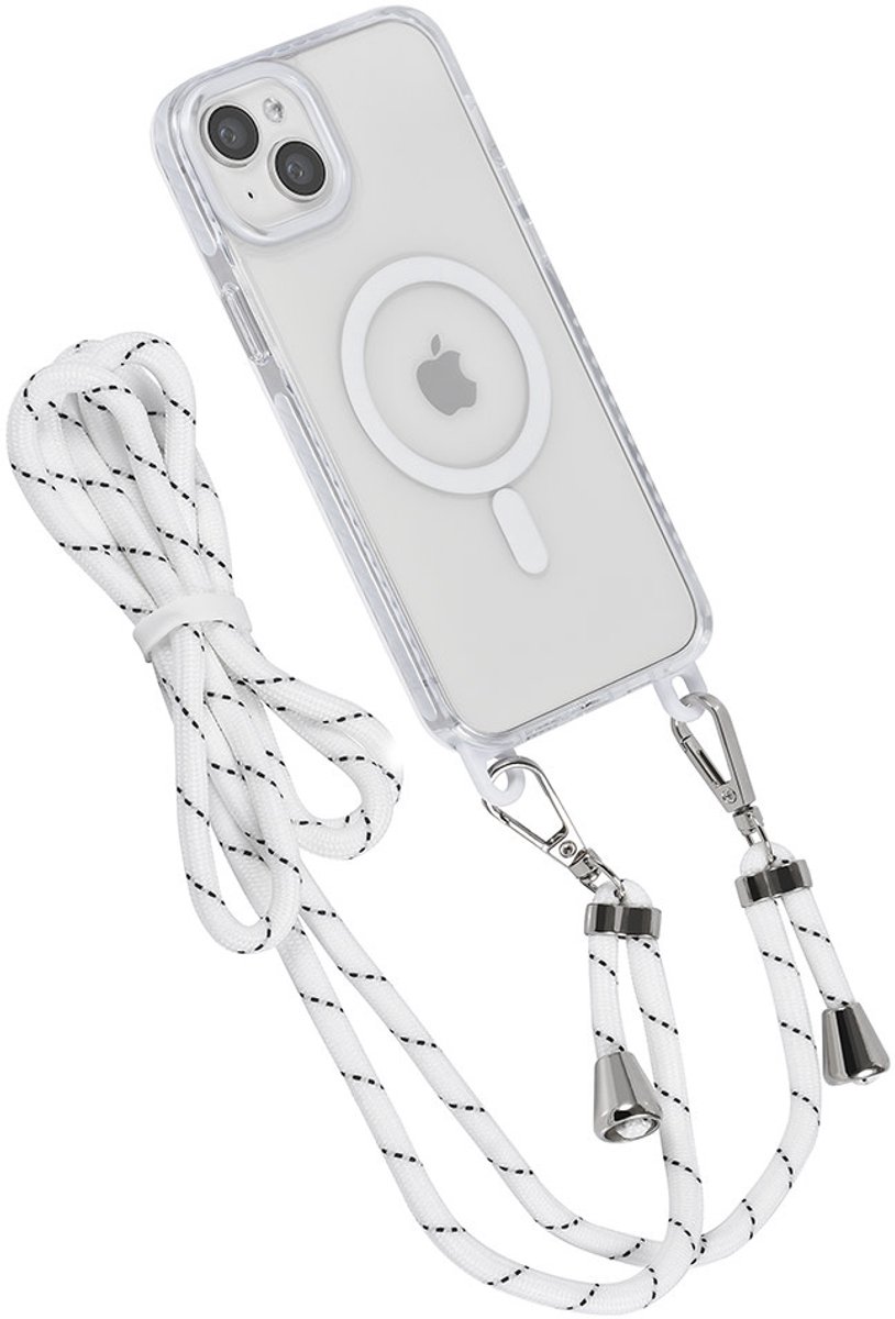 TUNIQ telefoonhoesje voor Apple iPhone 15 Plus - MagSafe backcover met koord - Wit