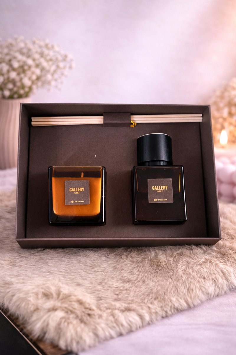 Gallery AMBER – Luxe Geurset met Kaars & Geurstokjes | Viva Femme | Kaarsen | Geurstokjes | Geurkaas | Cadeau | Wonen