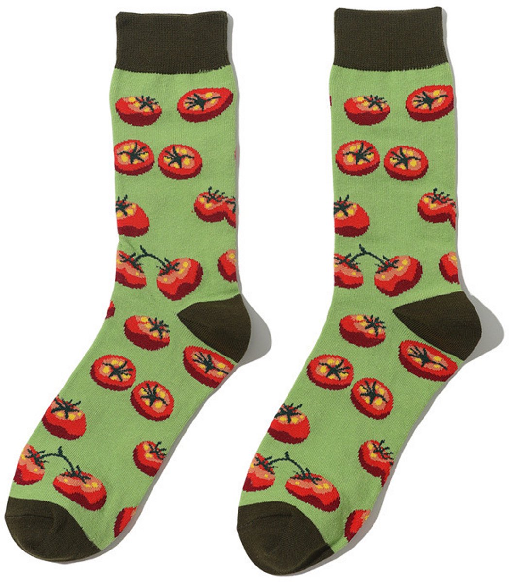 Sokken heren - groen - leuke print tomaat - tomaten - 40 - 46 - cadeau voor hem - geschenk man - Kerst cadeau - verjaardagscadeau - gift