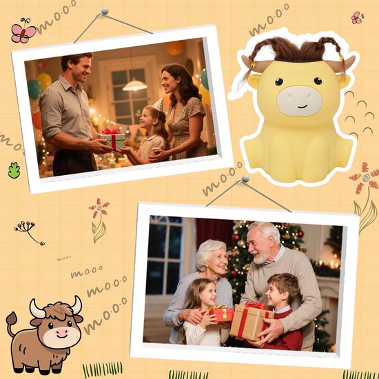Hoogland Koe Nachtlampje - Zachte Siliconen Knuffellamp voor Kinderen, Dimbaar met Timer & Oplaadbaar, Cadeau voor Baby's Jongens & Meisjes van Zazu — afbeelding 5