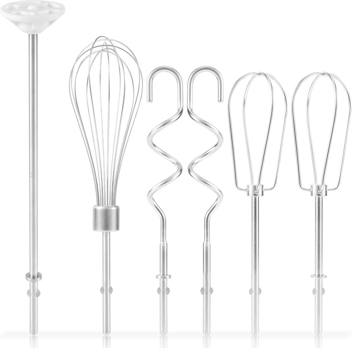 Roestvrijstalen handmixer set 6 stuks, deeghaken, kloppers en mengstaven, vervangende accessoires voor KHM3 KHM5 KHM7 KHM9