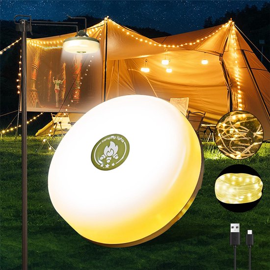 Camping Lamp - Lichtsnoer - Zaklamp - 4in1 Powerbank Kampeerlamp met Lampjes Slinger voor Buiten - Campinglamp Oplaadbaar met USB - Tentlamp Verlichting - 2 Stucks — afbeelding 3