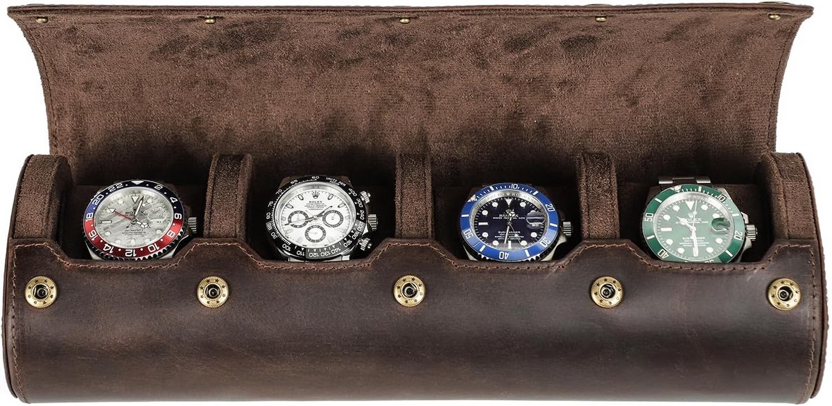 Echt lederen horloge doos 4 vakken koffiebruin