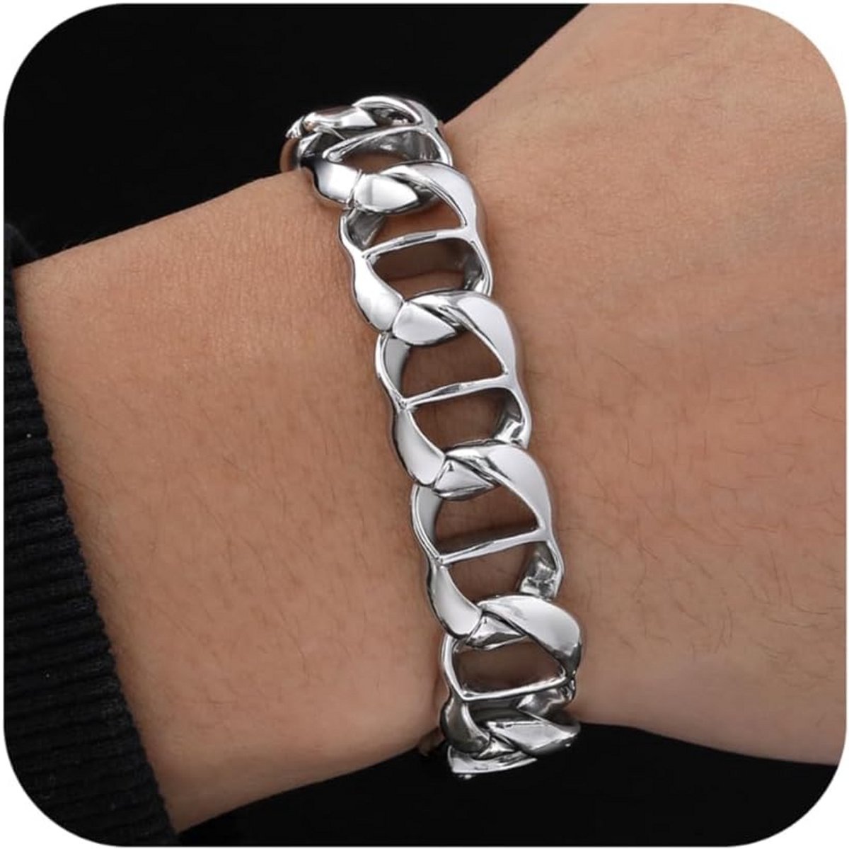 Heren armband roestvrij staal zilver schakel 20 cm 21 cm 24 cm verstelbaar