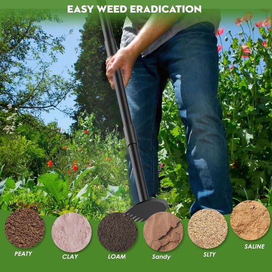 2-in-1 schoffel met verstelbare steel 37-150 cm - stevige metalen tuinschop voor graven, wieden en losmaken van de grond — afbeelding 4
