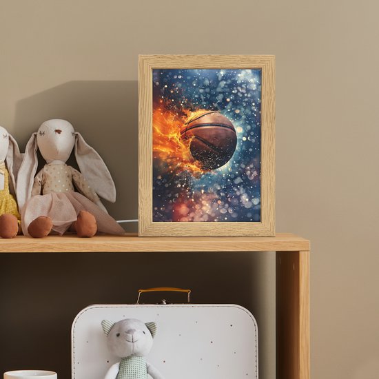 Nachtlampje 15x20 cm - Kinder lampje - Basketbal - Vuur - Sport - Blauw - Oranje - Tafellamp kinderkamer - Slaapkamer lamp - Bedlamp kinderen - Kinderlampje stopcontact - Wandlamp babykamer - Nachtlampjes van Merkloos — afbeelding 3