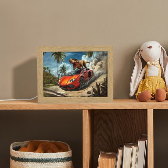 Nachtlampje 20x15 cm - Kinder lamp - Sportauto - Rood - Dino - Tafellamp kinderkamer - Slaapkamer lamp - Bedlamp kinderen - Kinderlampje stopcontact - Wandlamp babykamer - Nachtlampjes van Merkloos — afbeelding 3