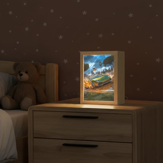 Nachtlampje 15x20 cm - Kinder lampje - Sportwagen - Groen - Voetbal - Tafellamp kinderkamer - Slaapkamer lamp - Bedlamp kinderen - Kinderlampje stopcontact - Wandlamp babykamer - Nachtlampjes van Merkloos — afbeelding 2