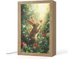 foto van Nachtlampje 20x30 cm - Kinder lampje - Konijn - Dieren - Bloemen - Natuur - Tafellamp kinderkamer - Slaapkamer lamp - Bedlamp kinderen - Kinderlampje stopcontact - Wandlamp babykamer - Nachtlampjes