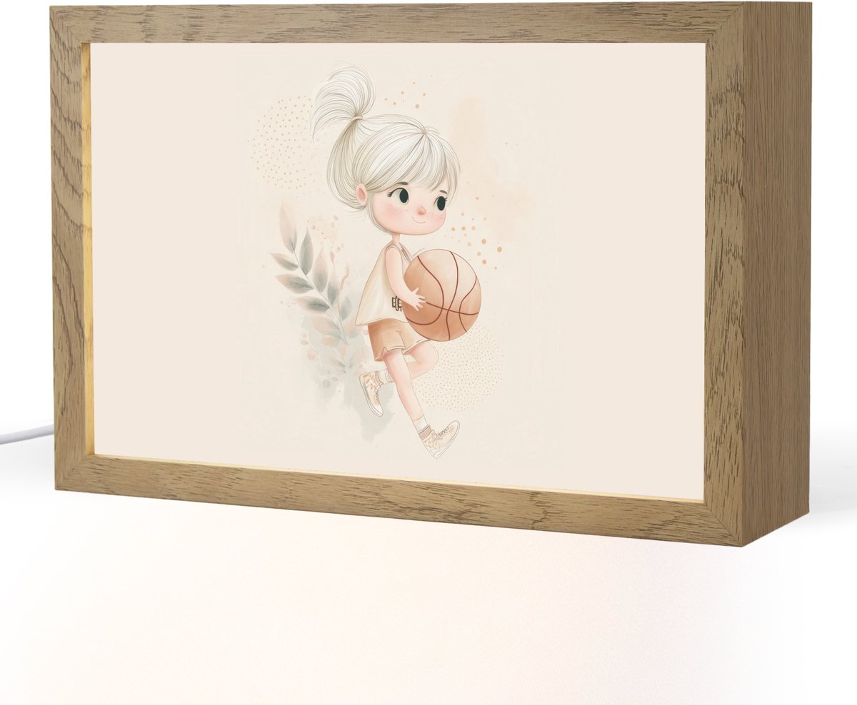 Nachtlampje 30x20 cm - Kinder lampje - Meisje - Basketbal - Minimalistisch - Tafellamp kinderkamer - Slaapkamer lamp - Bedlamp kinderen - Kinderlampje stopcontact - Wandlamp babykamer - Nachtlampjes