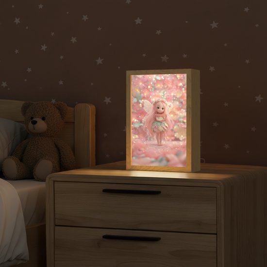 Nachtlampje 20x30 cm - Kinder lampje - Fee - Bloemen - Roze - Tafellamp kinderkamer - Slaapkamer lamp - Bedlamp kinderen - Kinderlampje stopcontact - Wandlamp babykamer - Nachtlampjes van Merkloos — afbeelding 2