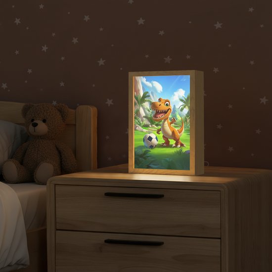Nachtlampje 20x30 cm - Kinder lamp - Dino - Voetbal - Groen - Tafellamp kinderkamer - Slaapkamer lamp - Bedlamp kinderen - Kinderlampje stopcontact - Wandlamp babykamer - Nachtlampjes van Merkloos — afbeelding 2