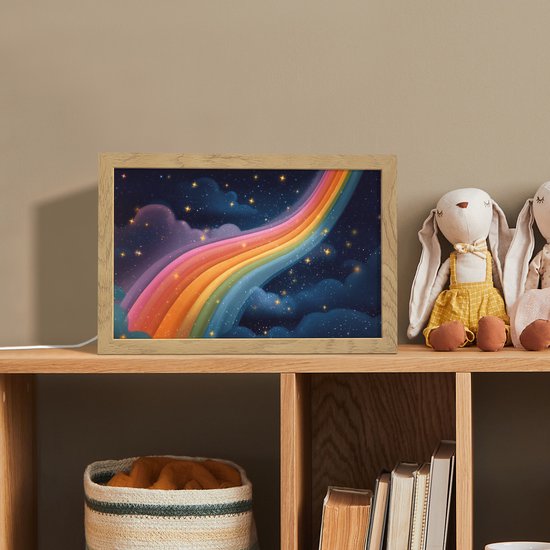 Nachtlampje 30x20 cm - Kinder lampje - Regenboog - Sterrenhemel - Kleurrijk - Tafellamp kinderkamer - Slaapkamer lamp - Bedlamp kinderen - Kinderlampje stopcontact - Wandlamp babykamer - Nachtlampjes van Merkloos — afbeelding 3