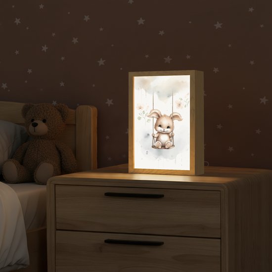 Nachtlampje 20x30 cm - Kinder lampje - Konijn - Baby dier - Kinderen - Tafellamp kinderkamer - Slaapkamer lamp - Bedlamp kinderen - Kinderlampje stopcontact - Wandlamp babykamer - Nachtlampjes van OnlyWow — afbeelding 2