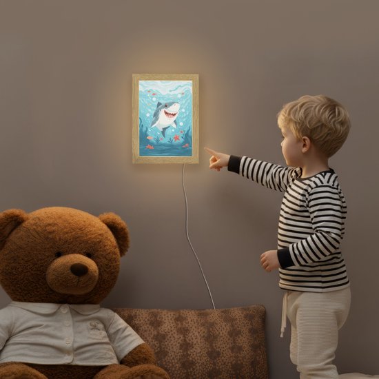 Nachtlampje 15x20 cm - Kinder lampje - Haai - Vissen - Blauw - Onderwater - Tafellamp kinderkamer - Slaapkamer lamp - Bedlamp kinderen - Kinderlampje stopcontact - Wandlamp babykamer - Nachtlampjes van Merkloos — afbeelding 5