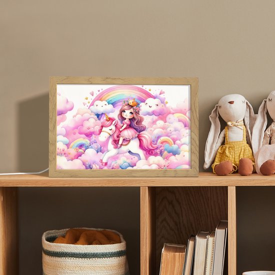 Nachtlampje 30x20 cm - Kinder lampje - Eenhoorn - Prinses - Unicorn - Roze - Regenboog - Tafellamp kinderkamer - Slaapkamer lamp - Bedlamp kinderen - Kinderlampje stopcontact - Wandlamp babykamer - Nachtlampjes van Merkloos — afbeelding 3
