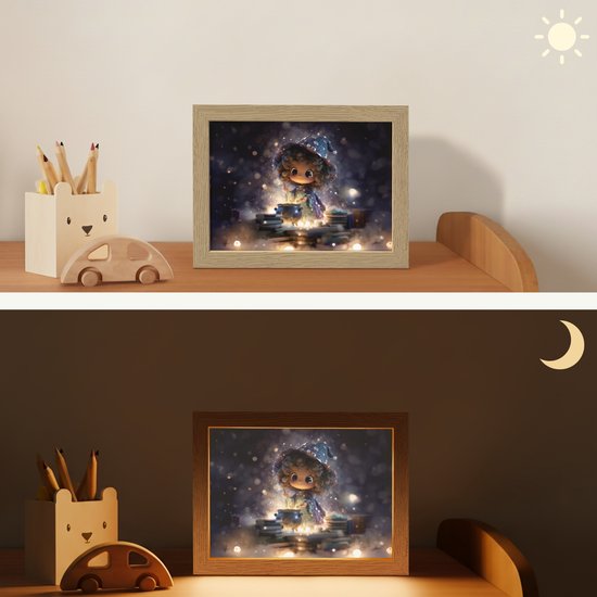 Nachtlampje 20x15 cm - Kinder lampje - Meisje - Toveren - Sterren - Paars - Tafellamp kinderkamer - Slaapkamer lamp - Bedlamp kinderen - Kinderlampje stopcontact - Wandlamp babykamer - Nachtlampjes van Merkloos — afbeelding 4