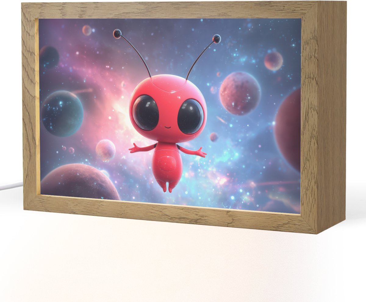 Nachtlampje 30x20 cm - Kinder lampje - Buitenaards wezen - Rood - Planeten - Tafellamp kin