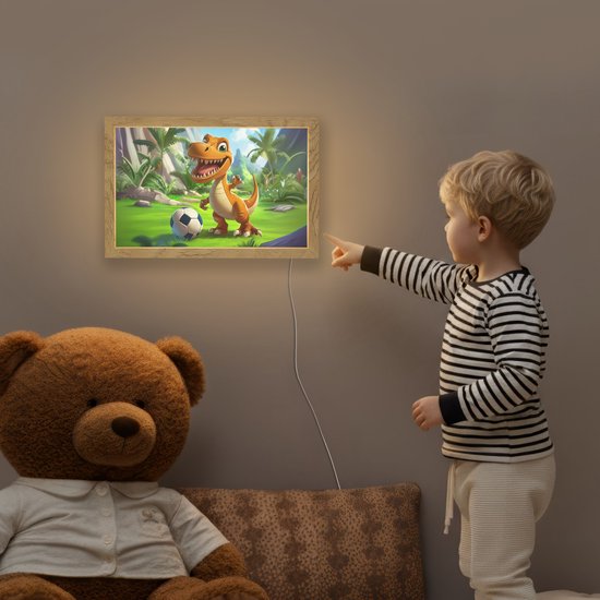 Nachtlampje 30x20 cm - Kinder lampje - Dino - Voetbal - Groen - Tafellamp kinderkamer - Slaapkamer lamp - Bedlamp kinderen - Kinderlampje stopcontact - Wandlamp babykamer - Nachtlampjes van OnlyWow — afbeelding 5