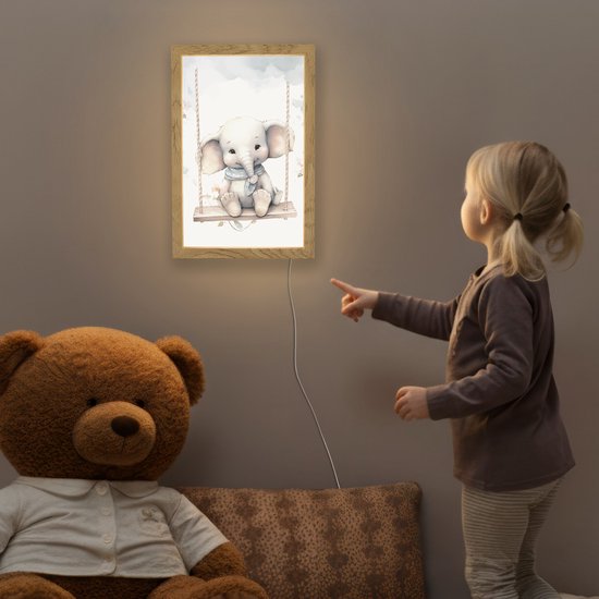 Nachtlampje 20x30 cm - Kinder lamp - Olifant - Dier - Kinderen - Tafellamp kinderkamer - Slaapkamer lamp - Bedlamp kinderen - Kinderlampje stopcontact - Wandlamp babykamer - Nachtlampjes van Merkloos — afbeelding 5