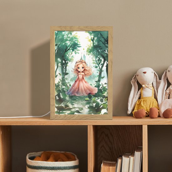 Nachtlampje 20x30 cm - Kinder lampje - Prinses - Kasteel - Bos - Meisje - Tafellamp kinderkamer - Slaapkamer lamp - Bedlamp kinderen - Kinderlampje stopcontact - Wandlamp babykamer - Nachtlampjes van OnlyWow — afbeelding 3
