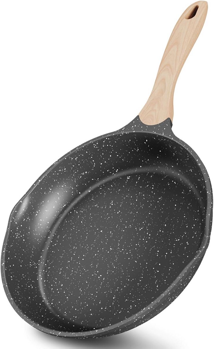 28 cm Inductiekookpan met Antiaanbaklaag en Hittebestendig Houten Handvat - Geschikt voor Alle Kookplaten