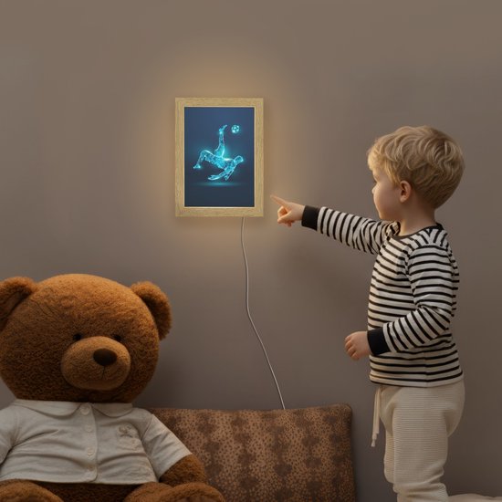 Nachtlampje 15x20 cm - Kinder lampje - Voetballer - Blauw - Neon - Tafellamp kinderkamer - Slaapkamer lamp - Bedlamp kinderen - Kinderlampje stopcontact - Wandlamp babykamer - Nachtlampjes van OnlyWow — afbeelding 5