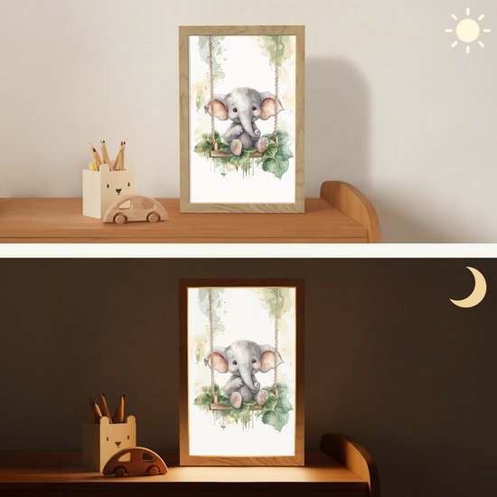 Nachtlampje 20x30 cm - Kinder lampje - Olifant - Dier - Kinderen - Jungle - Tafellamp kinderkamer - Slaapkamer lamp - Bedlamp kinderen - Kinderlampje stopcontact - Wandlamp babykamer - Nachtlampjes van Merkloos — afbeelding 4
