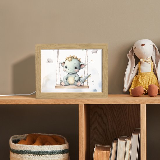 Nachtlampje 20x15 cm - Kinder lampje - Draak - Baby dier - Kinderen - Tafellamp kinderkamer - Slaapkamer lamp - Bedlamp kinderen - Kinderlampje stopcontact - Wandlamp babykamer - Nachtlampjes van OnlyWow — afbeelding 3