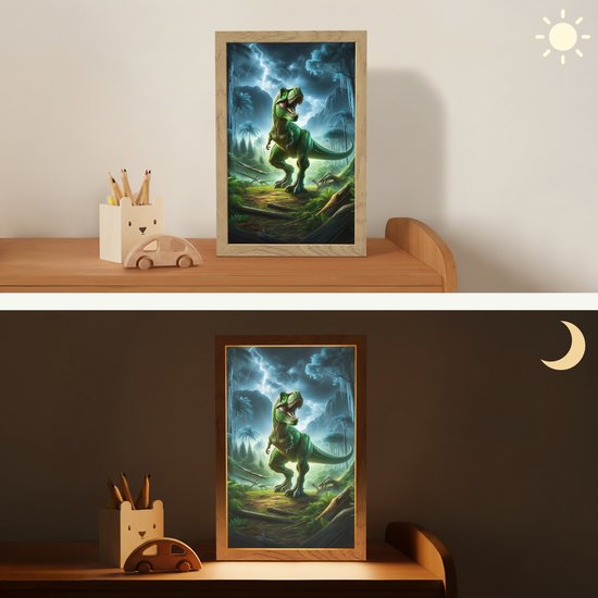 Nachtlampje 20x30 cm - Kinder lampje - Dino - Jongens - Groen - Blauw - T-Rex - Tafellamp kinderkamer - Slaapkamer lamp - Bedlamp kinderen - Kinderlampje stopcontact - Wandlamp babykamer - Nachtlampjes van OnlyWow — afbeelding 5