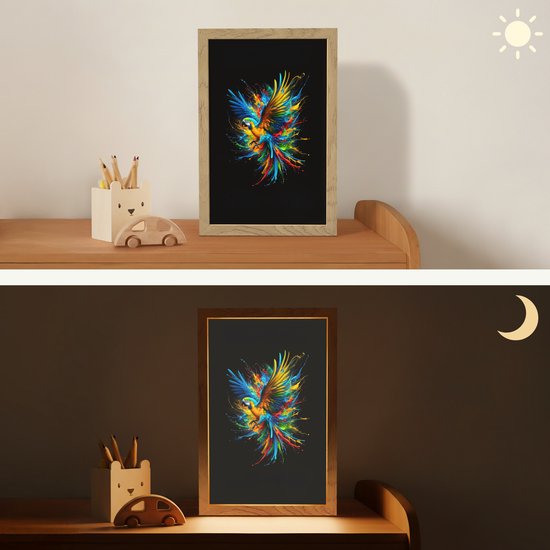 Nachtlampje 20x30 cm - Kinder lampje - Papegaai - Vogel - Dier - Kleurrijk - Verf - Tafellamp kinderkamer - Slaapkamer lamp - Bedlamp kinderen - Kinderlampje stopcontact - Wandlamp babykamer - Nachtlampjes van Decofun — afbeelding 4