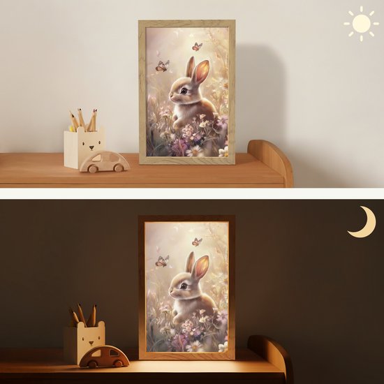 Nachtlampje 20x30 cm - Kinder lamp - Konijntje - Bruin - Bloemen - Vlinders - Tafellamp kinderkamer - Slaapkamer lamp - Bedlamp kinderen - Kinderlampje stopcontact - Wandlamp babykamer - Nachtlampjes van Merkloos — afbeelding 4