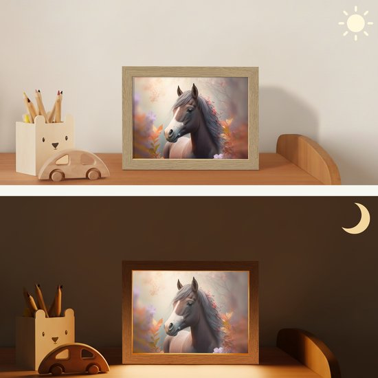 Nachtlampje 20x15 cm - Kinder lamp - Paard - Bloemen - Natuur - Paars - Dieren - Tafellamp kinderkamer - Slaapkamer lamp - Bedlamp kinderen - Kinderlampje stopcontact - Wandlamp babykamer - Nachtlampjes van Merkloos — afbeelding 4