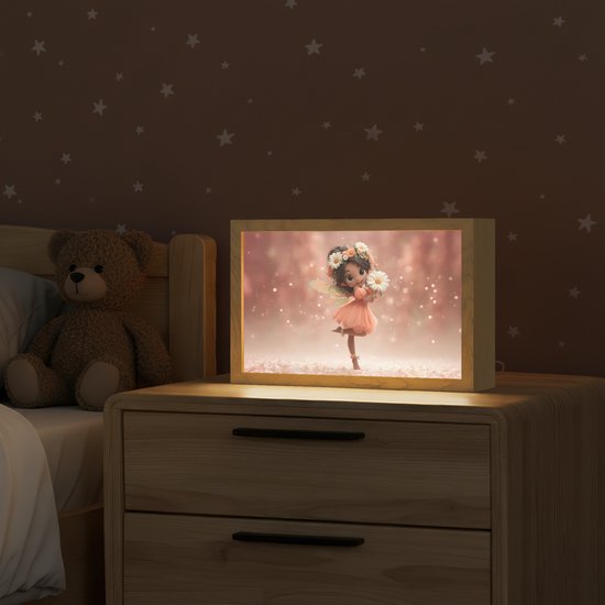 Nachtlampje 30x20 cm - Kinder lampje - Bloemenfee - Roze - Meisje - Tafellamp kinderkamer - Slaapkamer lamp - Bedlamp kinderen - Kinderlampje stopcontact - Wandlamp babykamer - Nachtlampjes van Merkloos — afbeelding 2