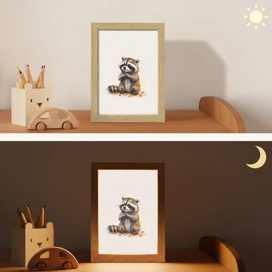 Nachtlampje 15x20 cm - Kinder lampje - Wasbeer - Waterverf - Kleuren - Dieren - Kids - Tafellamp kinderkamer - Slaapkamer lamp - Bedlamp kinderen - Kinderlampje stopcontact - Wandlamp babykamer - Nachtlampjes van Merkloos — afbeelding 4