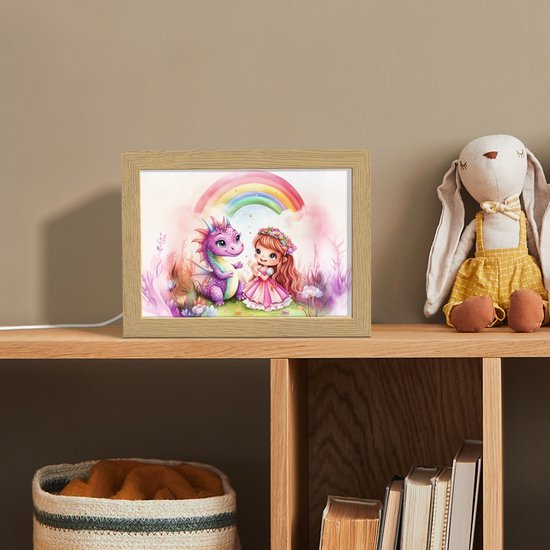 Nachtlampje 20x15 cm - Kinder lamp - Meisje - Draak - Regenboog - Tafellamp kinderkamer - Slaapkamer lamp - Bedlamp kinderen - Kinderlampje stopcontact - Wandlamp babykamer - Nachtlampjes van Digioi — afbeelding 3