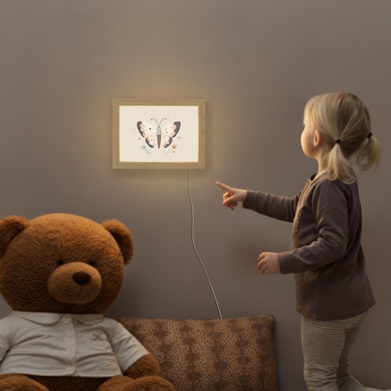 Nachtlampje 20x15 cm - Kinder lampje - Vlinder - Minimalistisch - Pastel - Tafellamp kinderkamer - Slaapkamer lamp - Bedlamp kinderen - Kinderlampje stopcontact - Wandlamp babykamer - Nachtlampjes van Merkloos — afbeelding 5