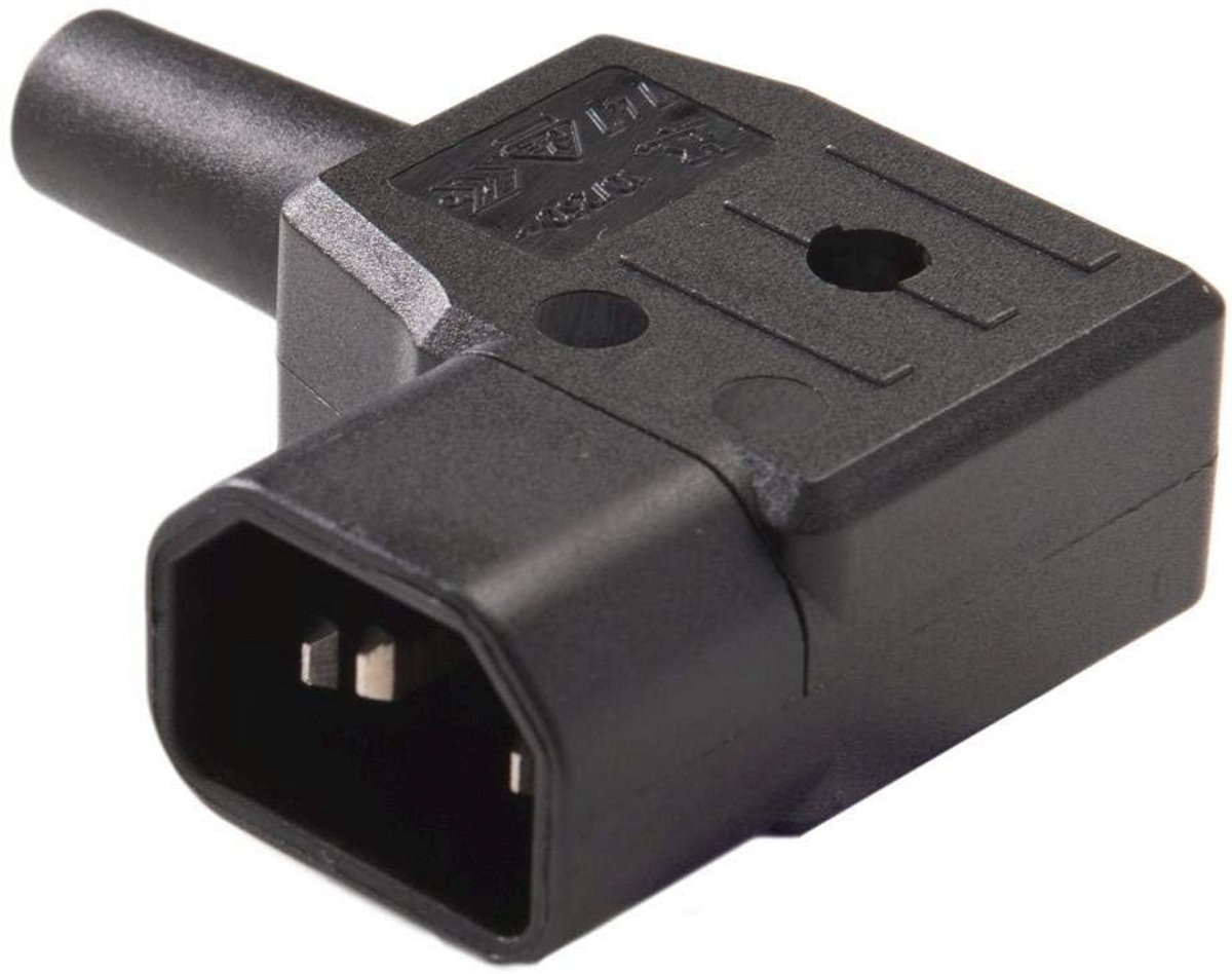 Netaansluiting 230 V stekker gebogen 90 graden 10 A IEC C14 zwart